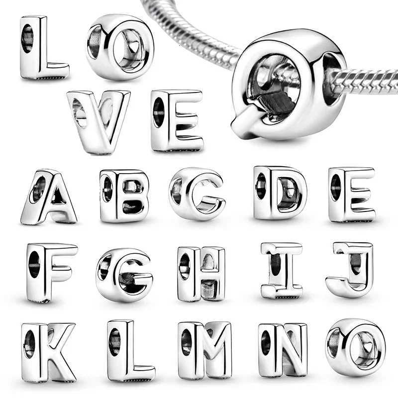 Original Silver 925 26 Letter A-Z Alphabet Charm Fine Beads Fit Charms Bracelet DIY Fine Jewelry for Women Gifts Making Gift XJ250726