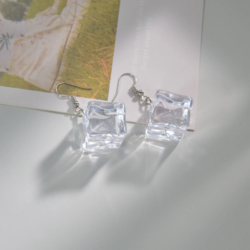 Geometric Transparent Acrylic Fun Ice Cube Big Earrings Fashion Exaggerated Irregular Womens Jewelry 250715
