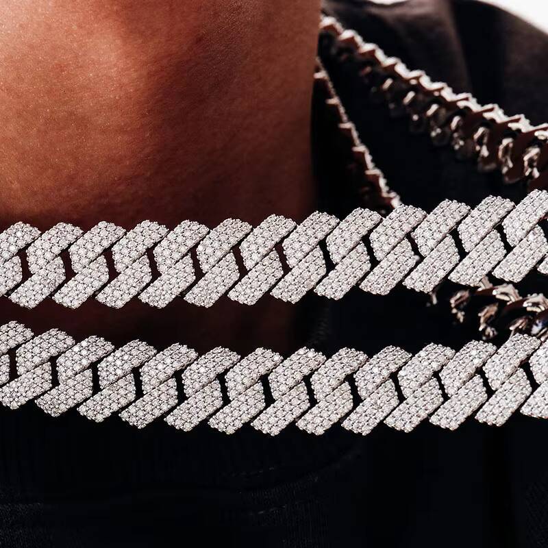 Hot Sale 15mm 3-Row Stone Moissanite Cuban Chain 925 Silver Mens Hip-Hop Fine Jewelry Mossinate Diamond Necklace Gift Couple