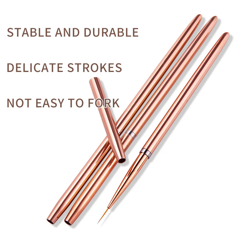 Rose Gold 3Pcs/set Nail Art UV Gel Liner Painting Brushes Drawing Flower Striping n Manicure Tools Kits 7/9/11mm 250716
