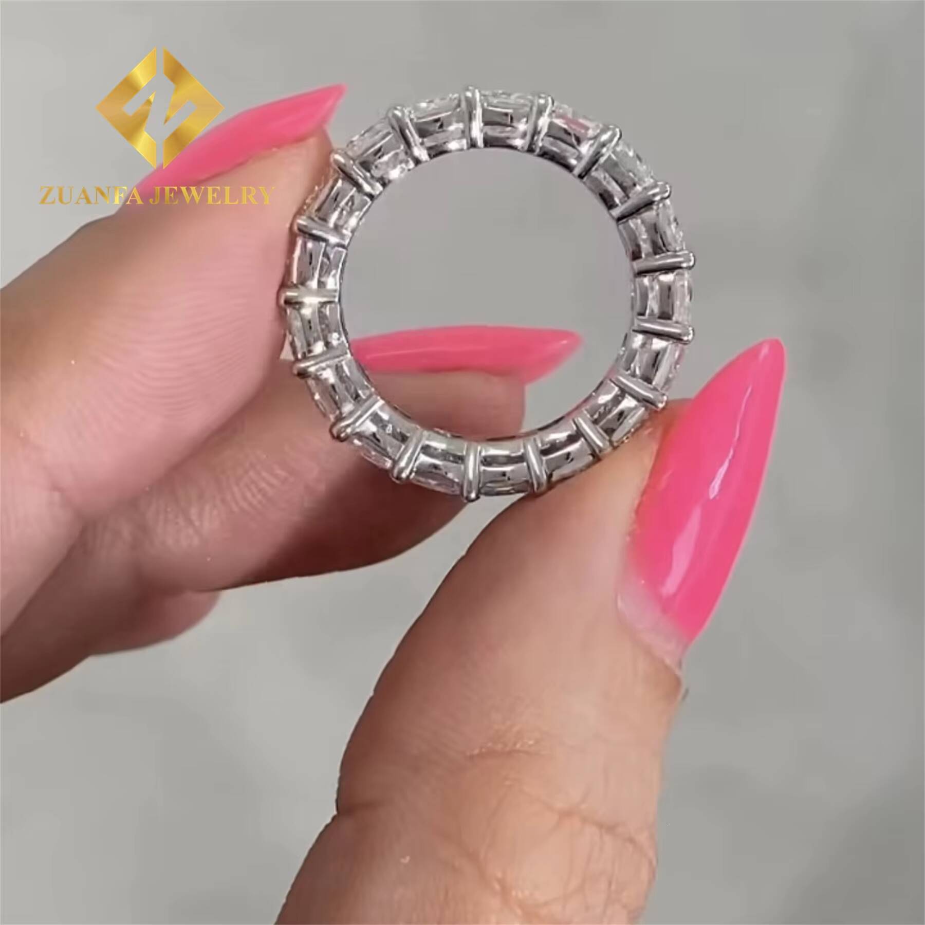 Pass Diamond Tester 10k White Gold VVS1 D Color Cushion Moissanite Diamond Engagement Eternity Band Ring Women