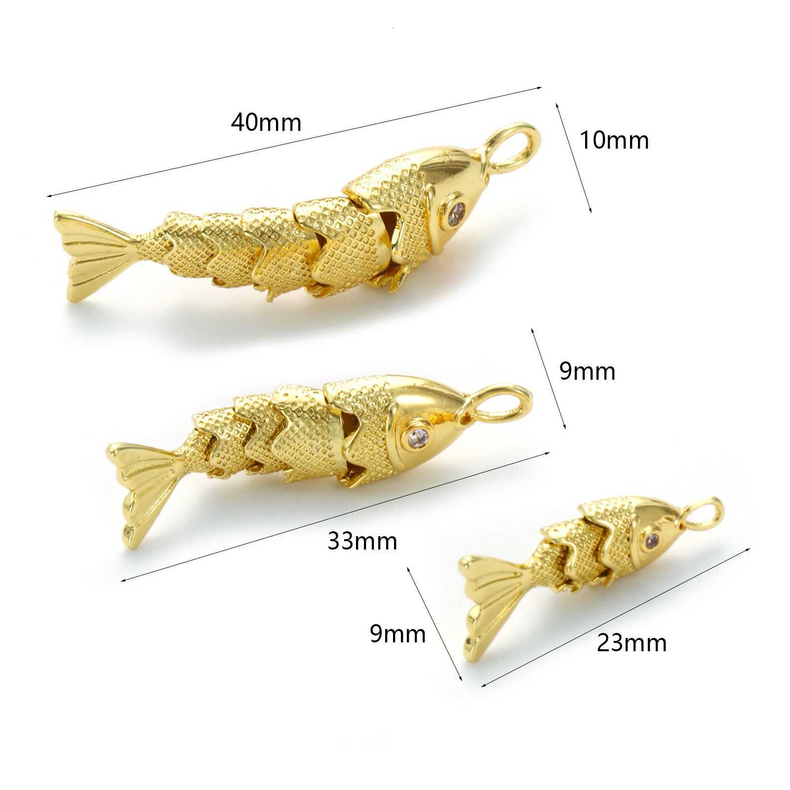1 Piece Brass Ocean Jewelry Charms 18K Real Gold Plated Fish Animal Movable Clear Cubic Zirconia Pendant For DIY Necklace Making XJ250726