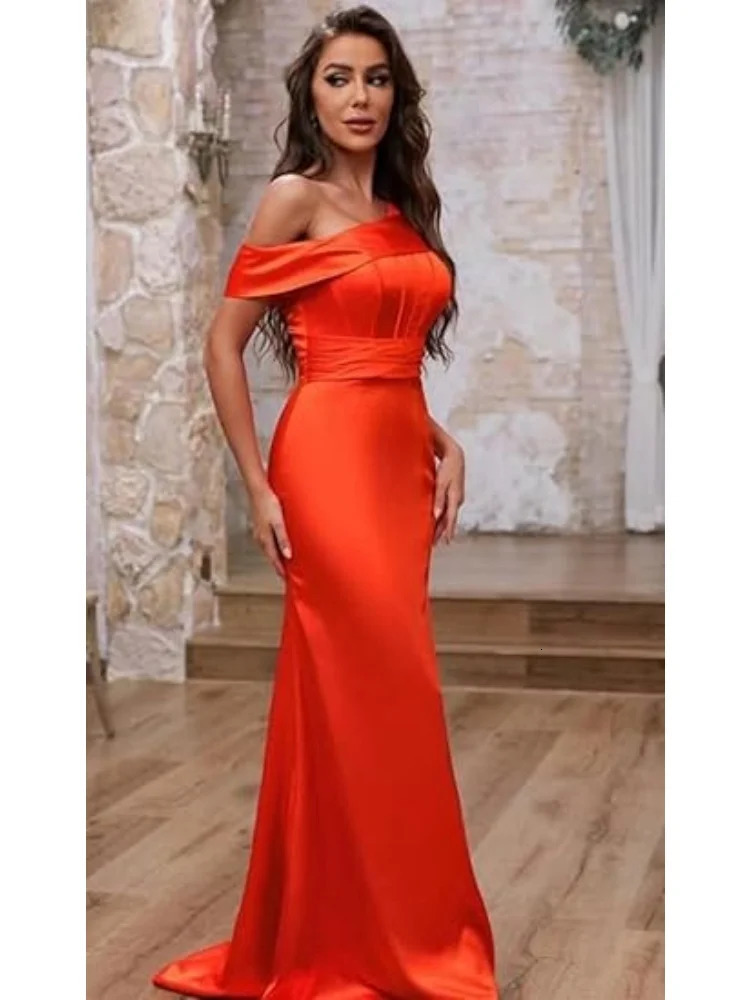 Mermaid One Shoulder Bridesmaid Dresses for Women Satin Long Corset Prom Formal Evening Gown 250725