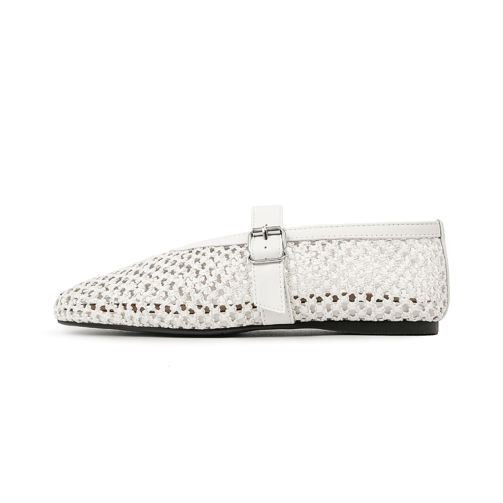 Woven Hollow Sandals Round Toe Buckle Flat Summer Single Shoes 250726