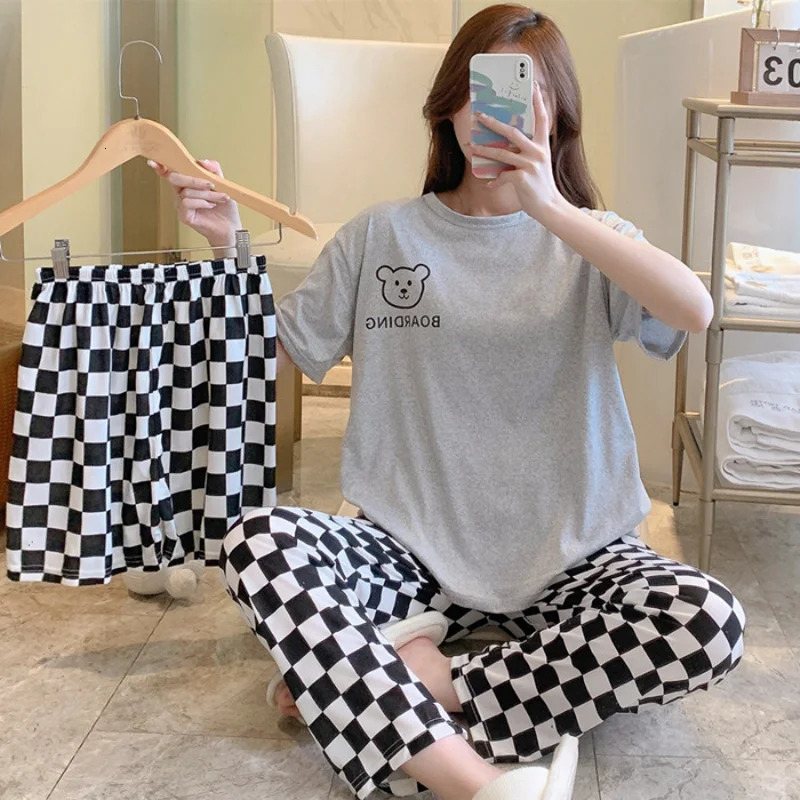 womens summer threepiece pajamas homewear women shortsleeved trousers cartoon leisure set 250717