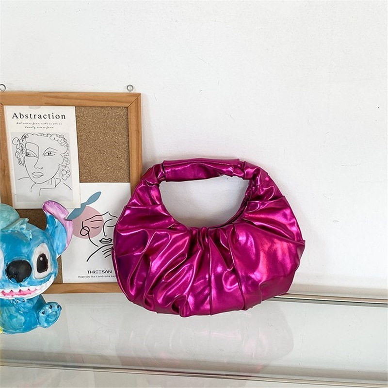 Luxury Brand Designer Bag Women's Bag New Glossy Metal PU Luxury bag Cloud Bag Fashion Pleated Design Handbag European And American Style Women&#