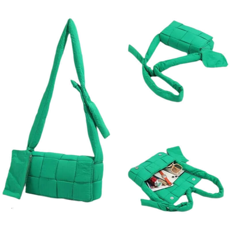 Women Lightweight Woven Soft Sponge Pillow Single Shoulder Handbag Trendy Crossbody Bag
