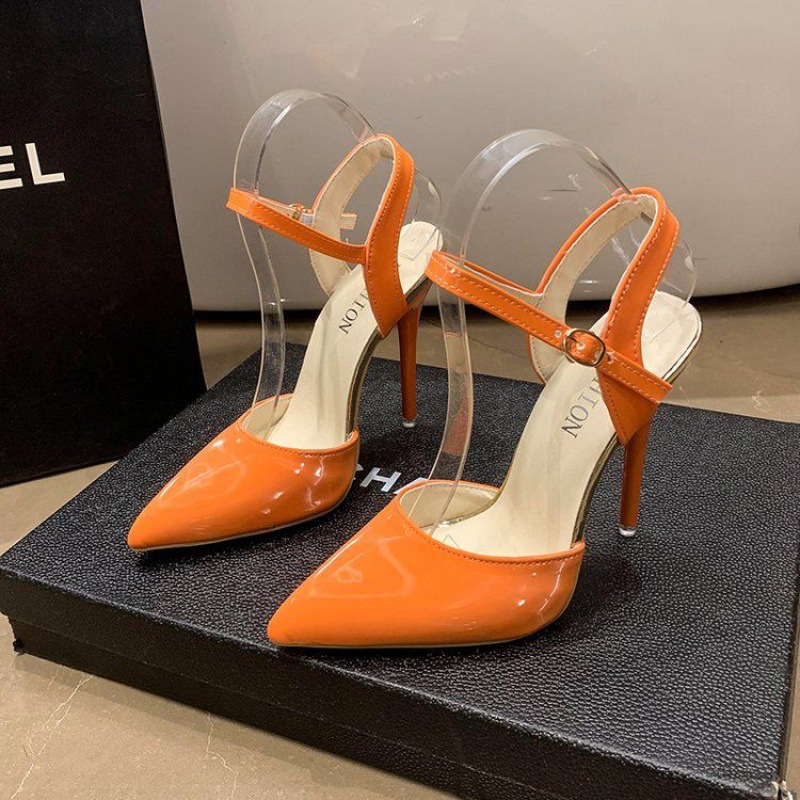 Stiletto Heels Sandals with Ankle Strap for Women 12cm High Heel, Pointed Toe, Hollow Design, Elegant Party Shoes, Plus Size Available