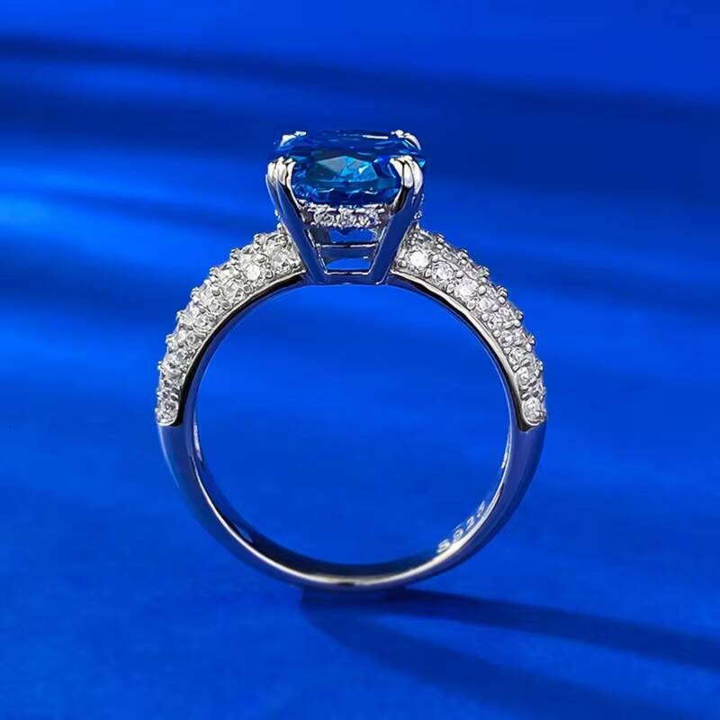 MEENOY Wholesale Price Sterling S925 Silver Micro Inlaid Zircon Jewelry Oval Blue Sapphire Wedding Ring