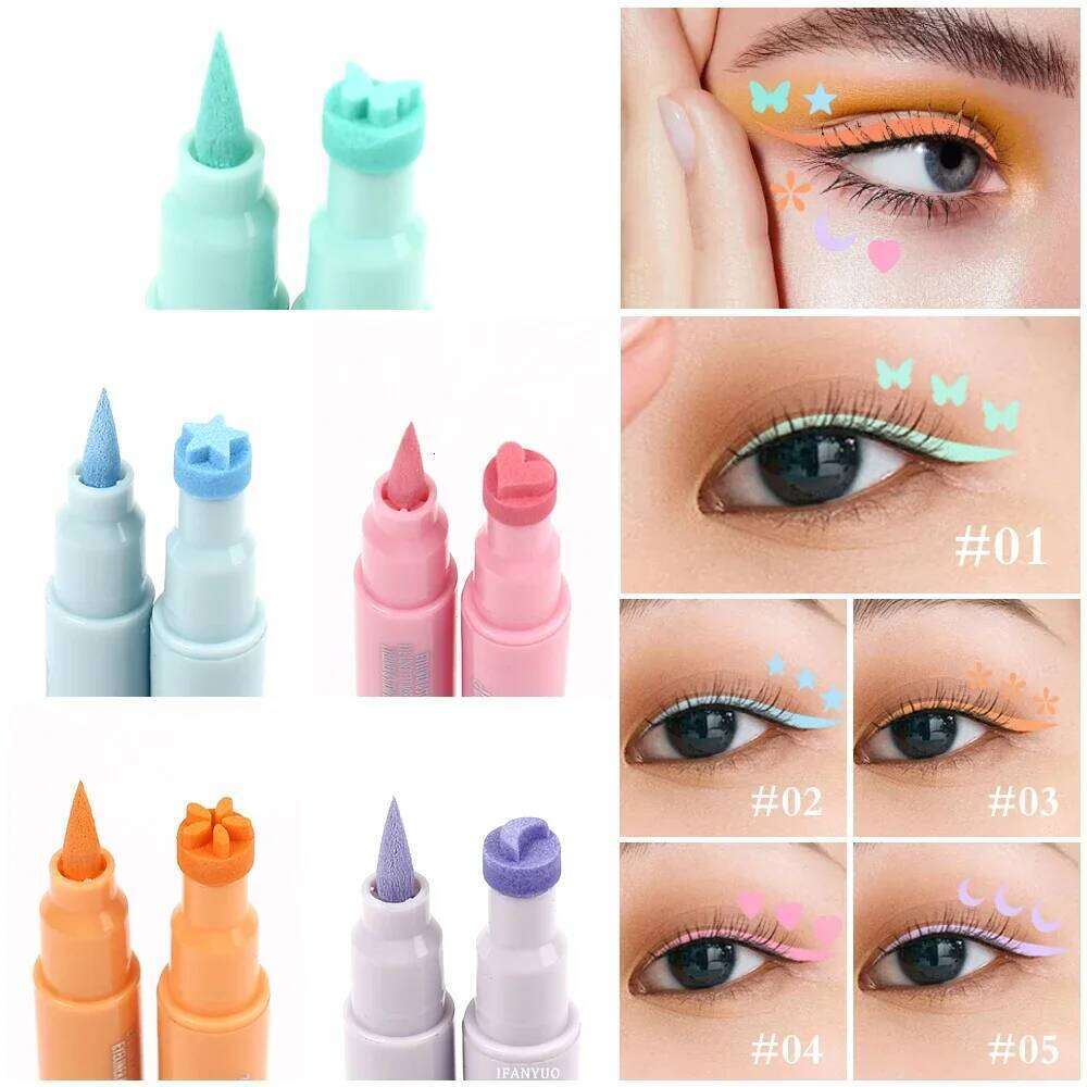 5Pc/Set Love Flowers Stamp Pen Colorful Pink Blue Liquid Eyeliner Double-ended Seal Eye Liner Pencil Fast Drying Makeup