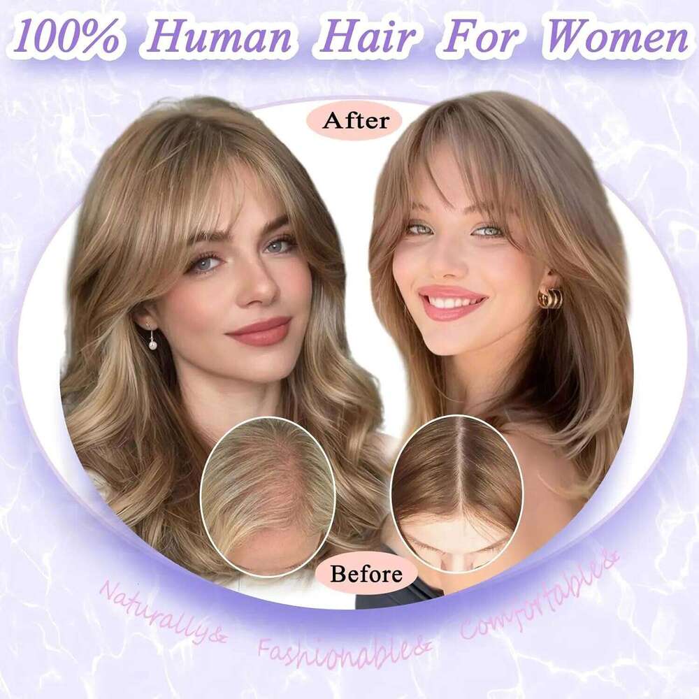10 inch Blonde Topper with Air Bangs Silk Straight Pieces Platinum Natural 100% Remy Human Hair for Women Use