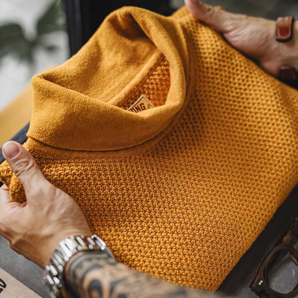 Maden New Vintage Half - Turtleneck Knitted Sweater Yellow Base Layer Pullover Warm Inner Wear for Mens Autumn and Winter Tops Z250725