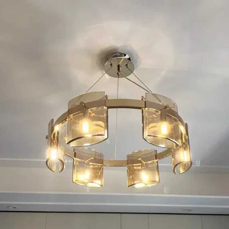 Postmodern LED Amber Smoky Glass Lighting Luxury Ceiling Hanging Chandeliers Dining Table Living Bedroom Pendant Lamps FixturesXJ250725