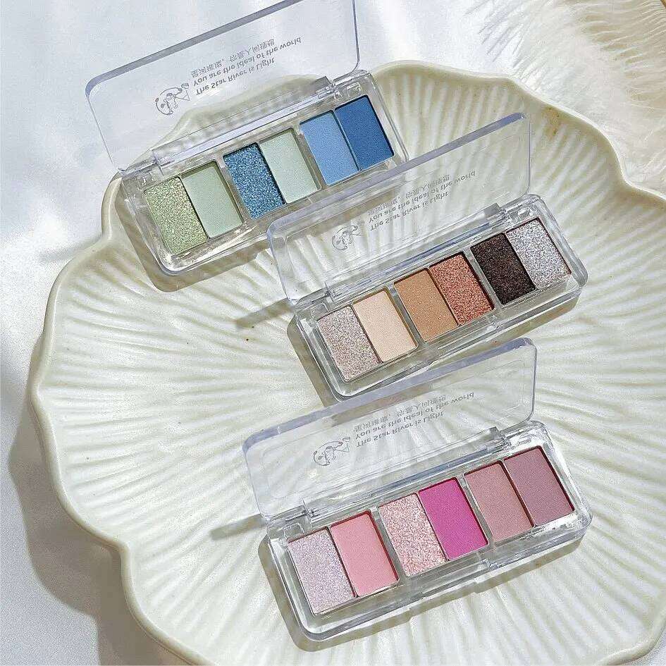 New 6-Color Eyeshadow Palette y Blue Green Pigments Rose Pink Pearly Matte Glitter Eye Shadow Shiny Long-lasting Makeup