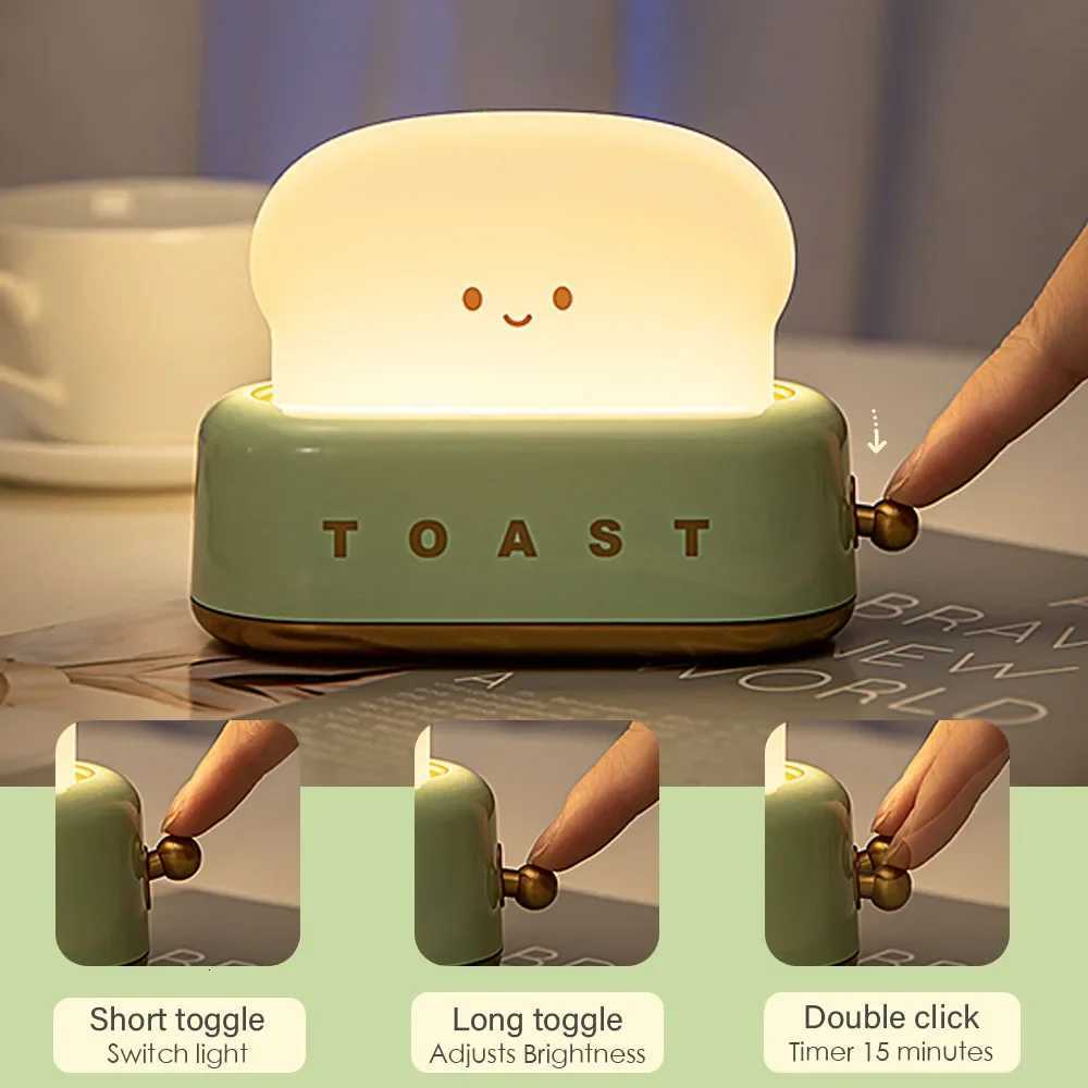 Toast Cartoon LED Night Light Cute Home Decor Kawaii Bread Table Lamps Night Breastfeeding Portable Light with Timer Tiny Lamp XJ250725