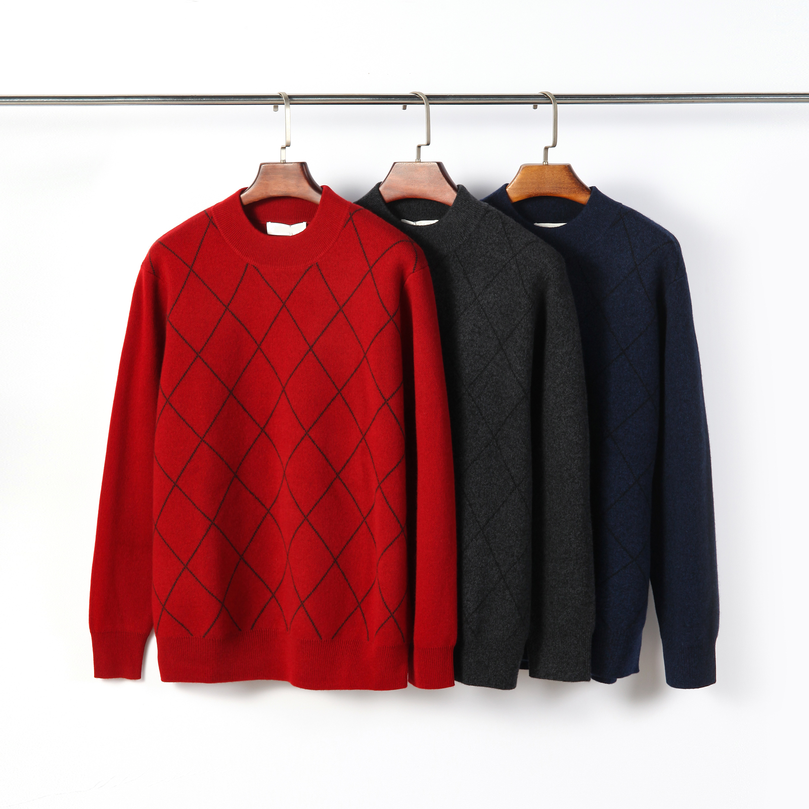 Pure Cashmere Women's Half Turtleneck Diamond Check Sweater Multicolor Classic Knit Top