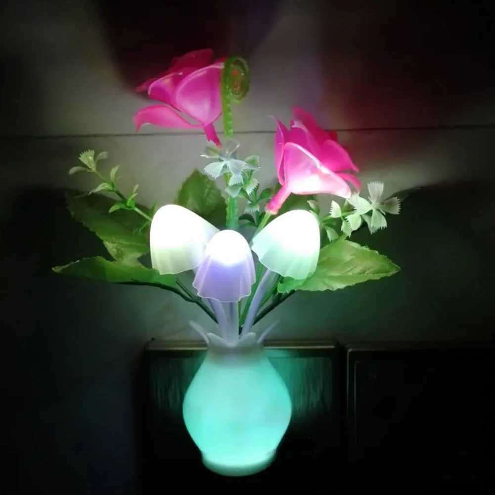 Novelty LED Night Light With Auto Sensor Energy Saving Rose Flower Mushroom Plug-in Lamp for Bedroom Living Room Kitchen XJ250725