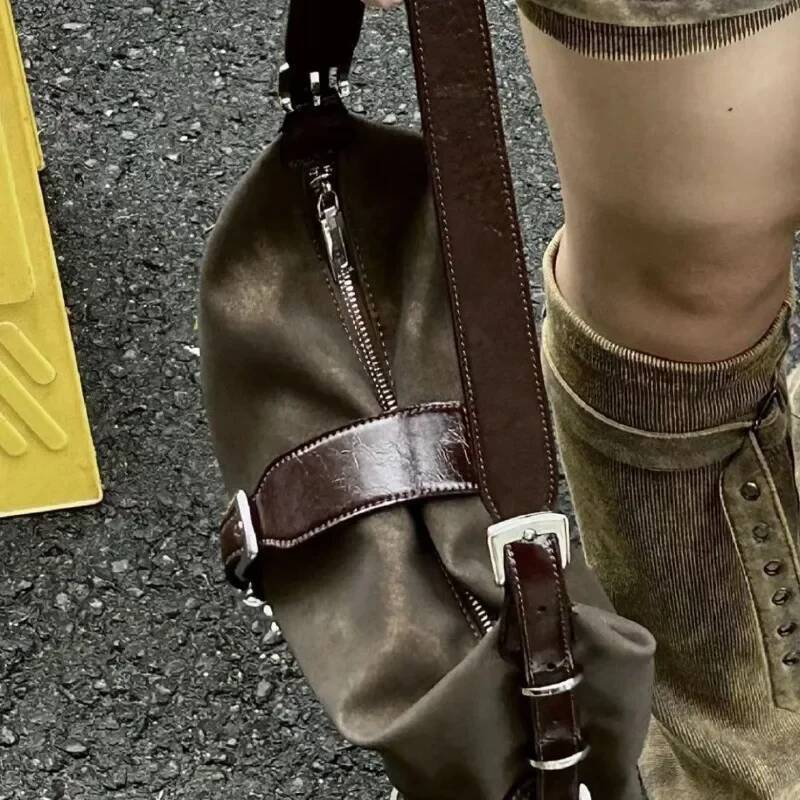 Y2k Vintage Women Handbag Small PU Leather Shoulder For Women's Tote Hip Hop Messenger Commuter Female Armpit Bag