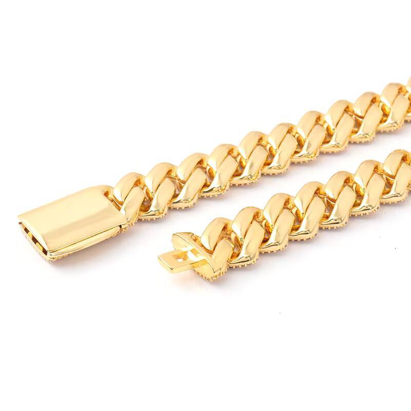 Custom Miami Hip Hop Style Gold Colour Cuban Link Chian 925 Sterling Silver Iced Out Moissanite Diamond Cuban Necklace for Men