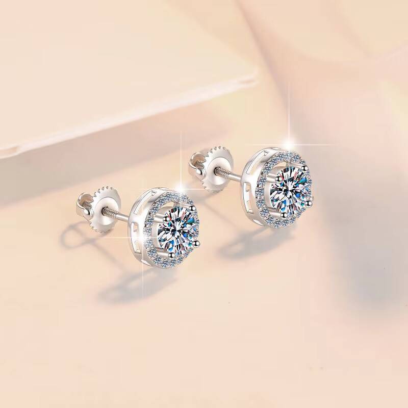 Factory Prices Fine Jewelry Full Moissanite Synthetic Diamond S925 Sterling Silver Screw Black Stud Earrings of Ladies Gift