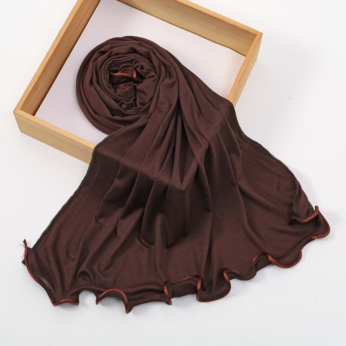 T1316 solid color wood ear edge mercerized cotton ladies headscarf Malay light and simple and comfortable long head wrap shawl