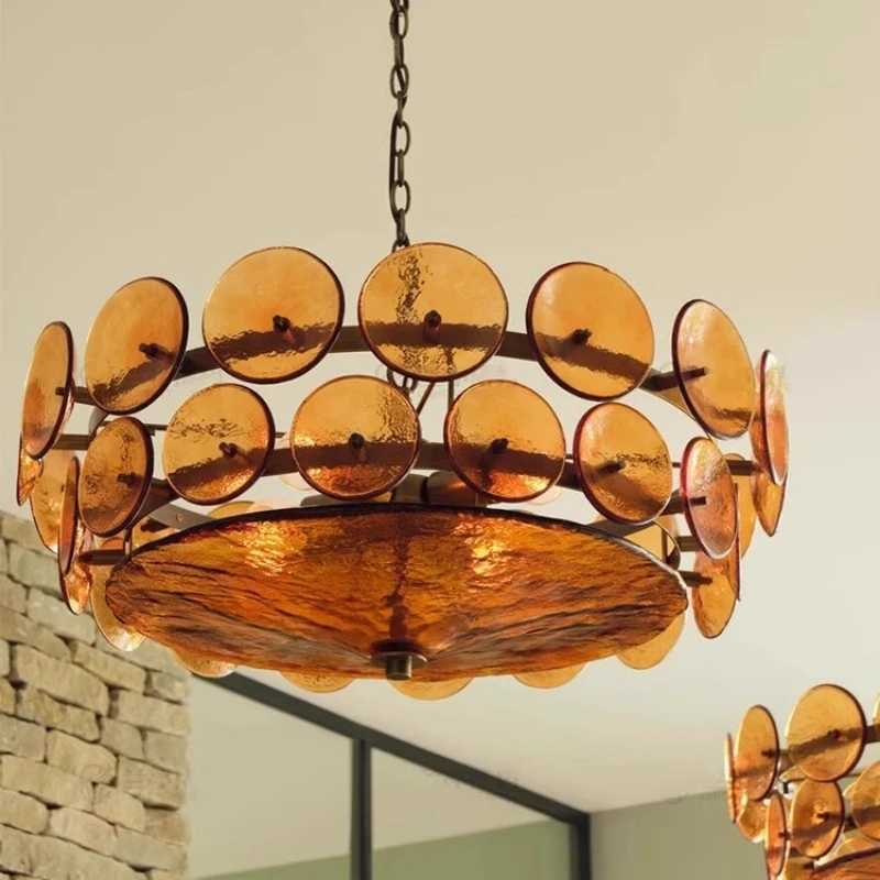 French Retro Restaurant Chandelier LED Colored Glass Pendant Light Dining Bedroom Medieval Living Room Hanging Lighting FixturesXJ250725