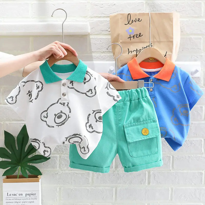Summer Baby Clothes Suit Children Boys Girls Cartoon Bear TShirt Shorts 2PcsSet Toddler Casual Clothing Kids Tracksuits 250725