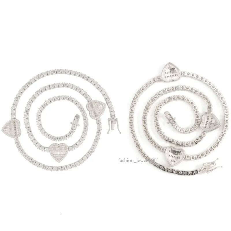 Dia Passed Tester VVS Moissaniten 3mm 16-24inch Sterling Sier Baguette Hearts Moissanite Tennis Chain Necklace For Men Women Nice Gift