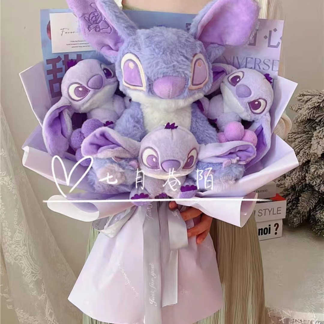 Disney Lilo Stitch Bouquet Major Holiday Gift PVC Rose Sunflower Anime Stuffed Doll Birthday Girl ValentineS Christmas Day Girl Gift Y250604