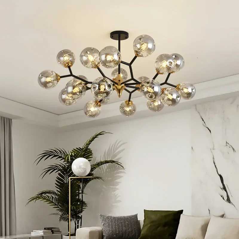 Nordic LED Ceiling Chandelier Glass Ball Black Pendant Lights Home Decor Hanging Chandeliers Fixture for Living Dining Room Bedroom XJ250725