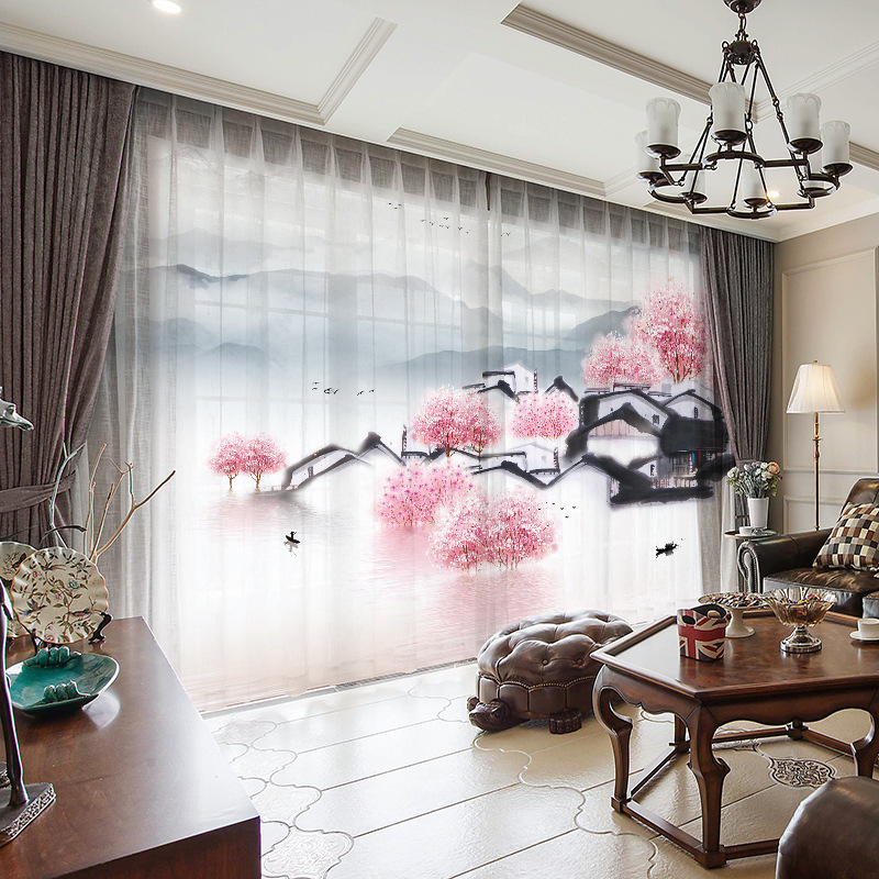 YL-36709 Chinese style curtain for the whole house, new Chinese style, Jiangnan retro classical Hui style ancient building living room villa blackout 