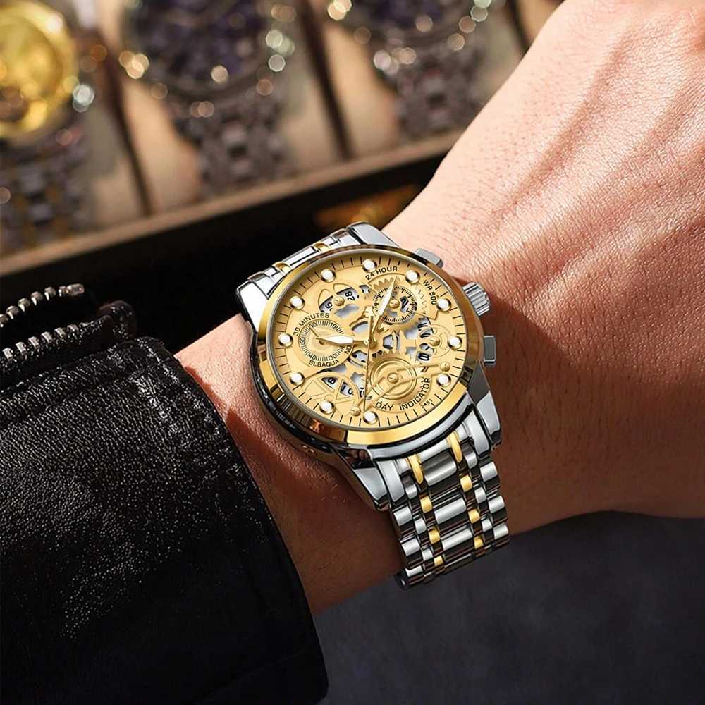 Mens Business Watch Skeleton Design Fashion Mechanical Style Stainless Steel Quartz Movement Waterproof Mens Wristwatch X250726