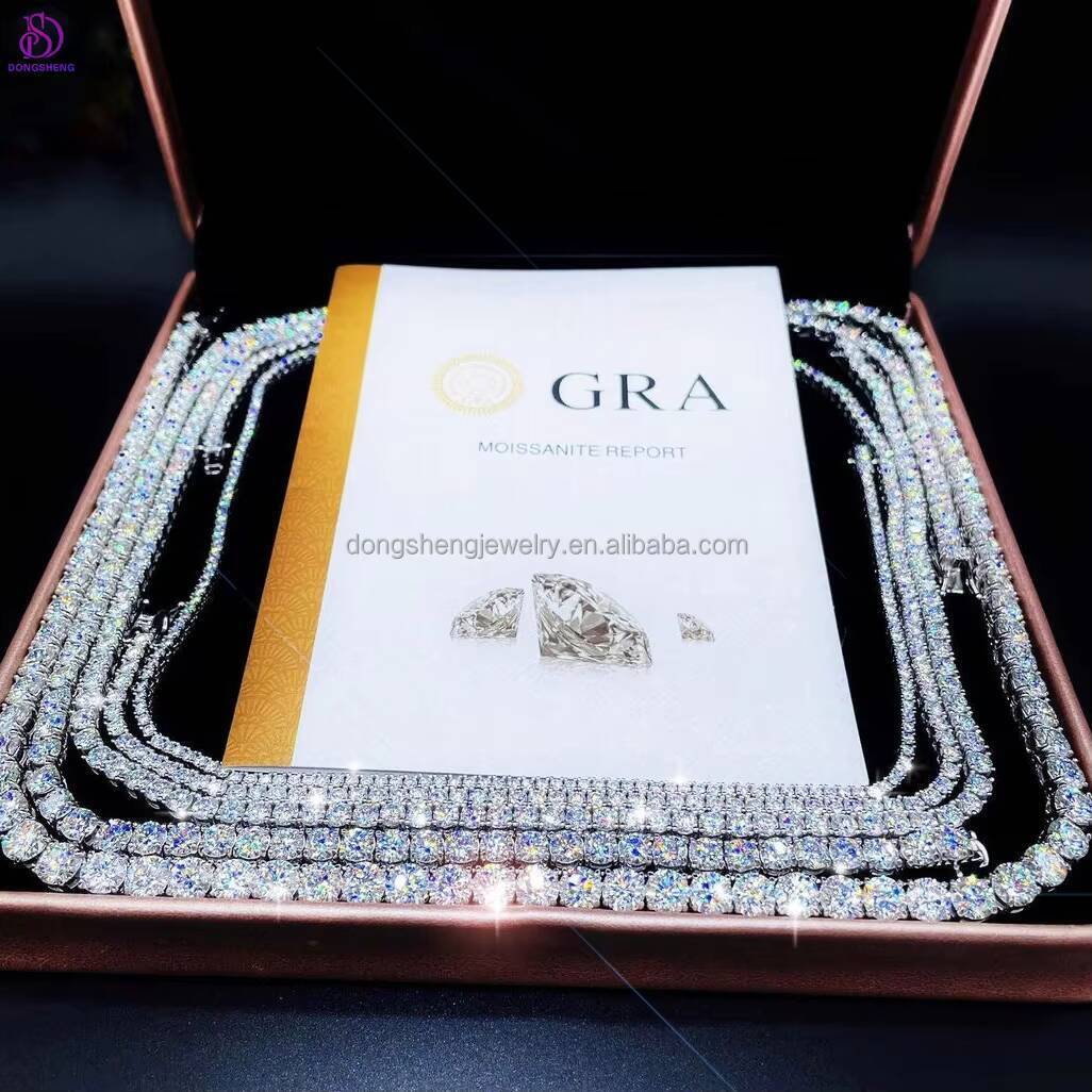 Fine Jewelry Hip Hop 925 Sterling Silver Vvs Moissanite Diamond Cluster Iced Out Tennis Chain Bracelet Necklace for Men Women