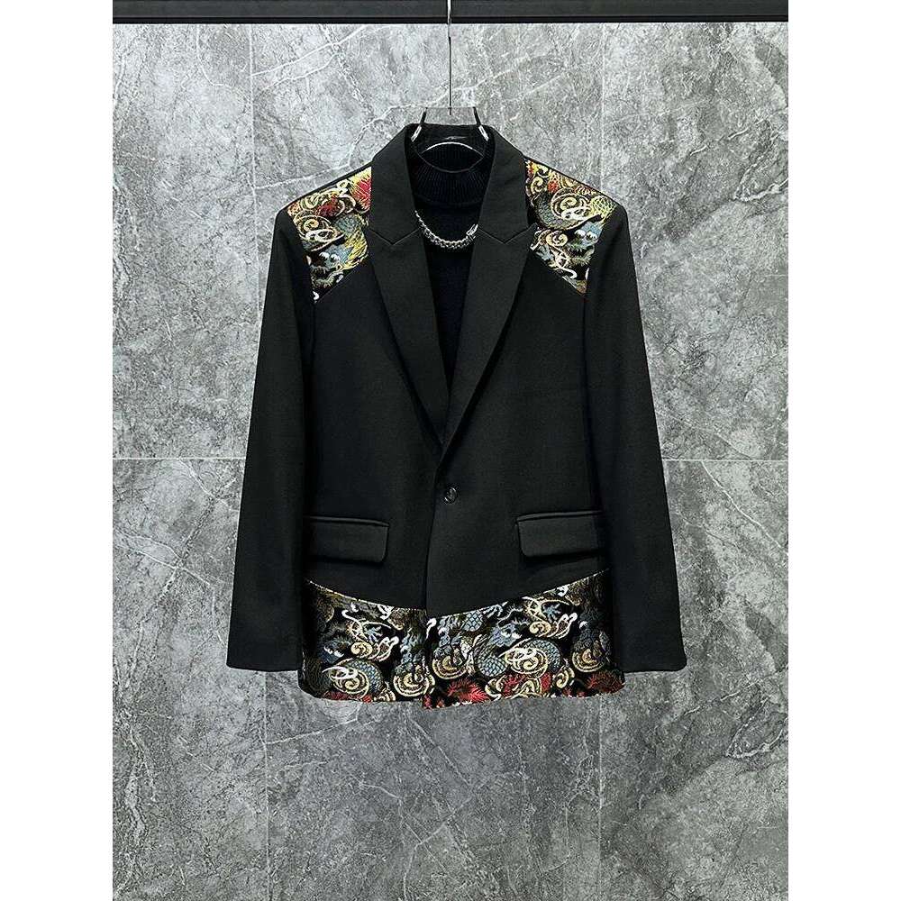 Spring 2025 New Embroidery Splicing Male Long Sleeve Jackets Trendy Handsome Men's Blazers Loose-Fitting Casual Suit Jacket