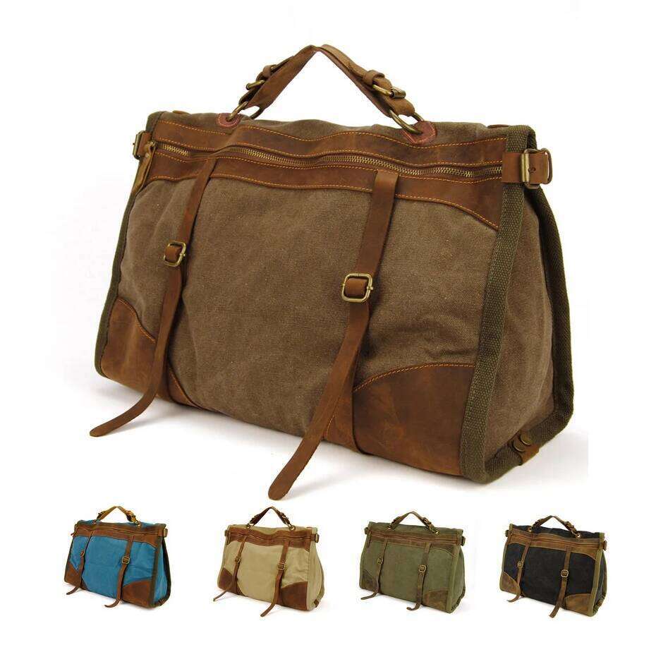 OLOEY Vintage Retro military Canvas + Leather travel lage men weekend Bag Overnight duffle bags tote Leisure M314#