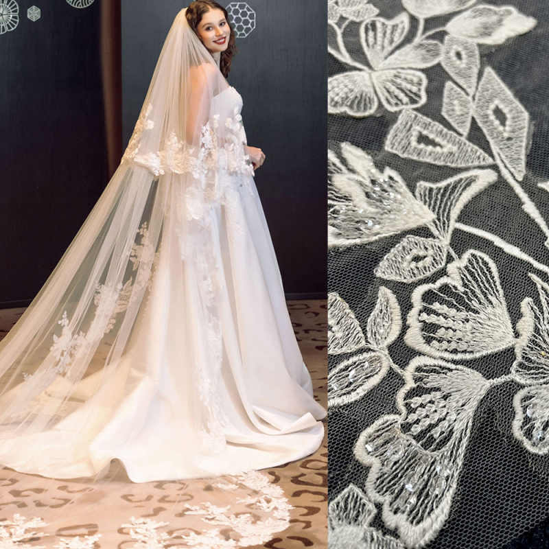 Romantic Dreamy Customized 2 Layer Wedding Veil Cathedral Length Lace Appliques Edge Bridal Veil Wedding Accessories