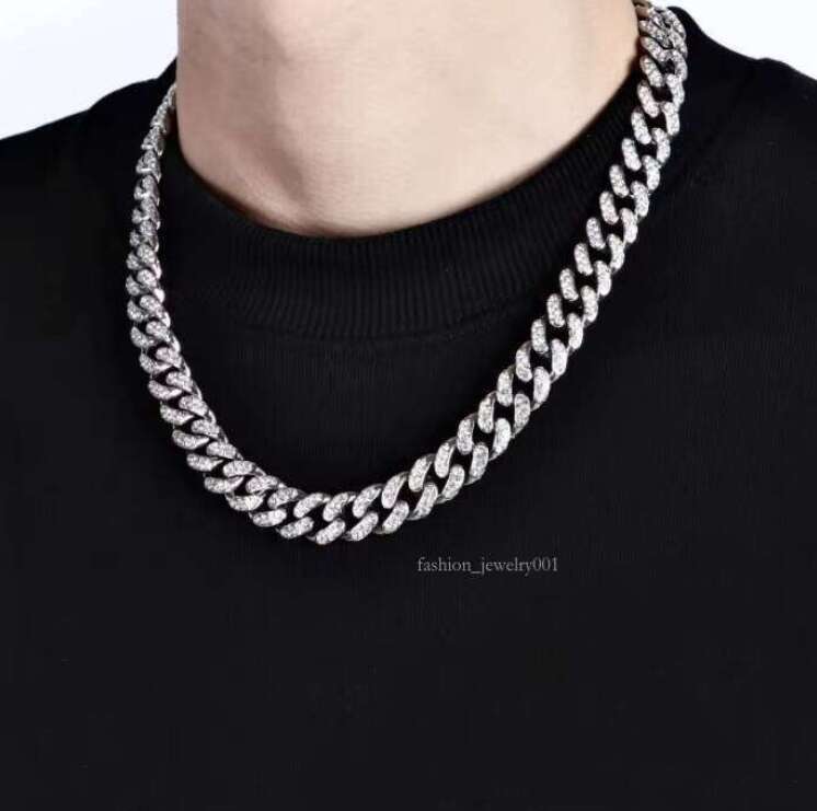 Hip-hop Style Link Gold-plated Men's Cuban Chain Rhinestone Inlaid Alloy Necklace for Men