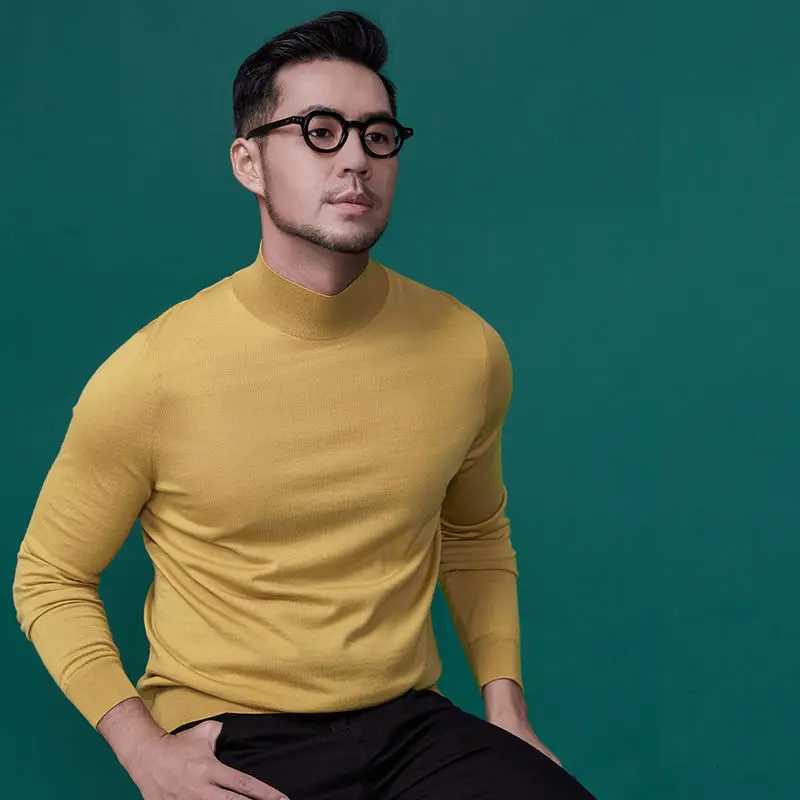 Autumn Winter Mens Black Turtleneck Pullover Casual Thin Wool Top Slim Fit Long Sleeve Clothing Knit Sweater Mens Clothes Z250725