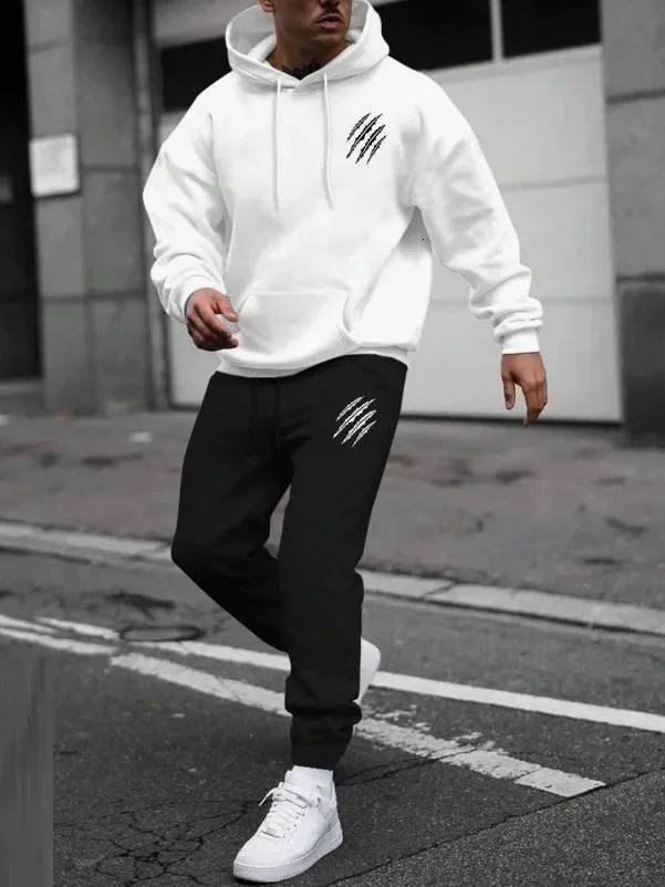 Mens and Womens Printed Hooded Sweatshirts and Pants Animal Paw Printed Sportswear Running Autumn and Winter Casual Fashion 250725