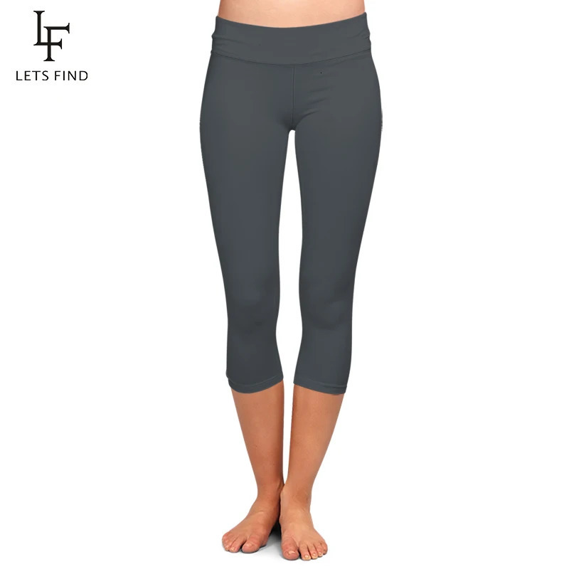 LETSFIND High Quaility Milk Silk Women Waist Fitness Leggings Solid Black Elastic Soft Slim MidCalf Pants 250725