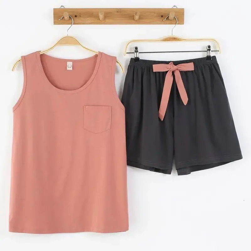 womens pajamas set summer Cotton solid color top print shorts sleepwear Korean kawaii home clothes pijama two piece 250717