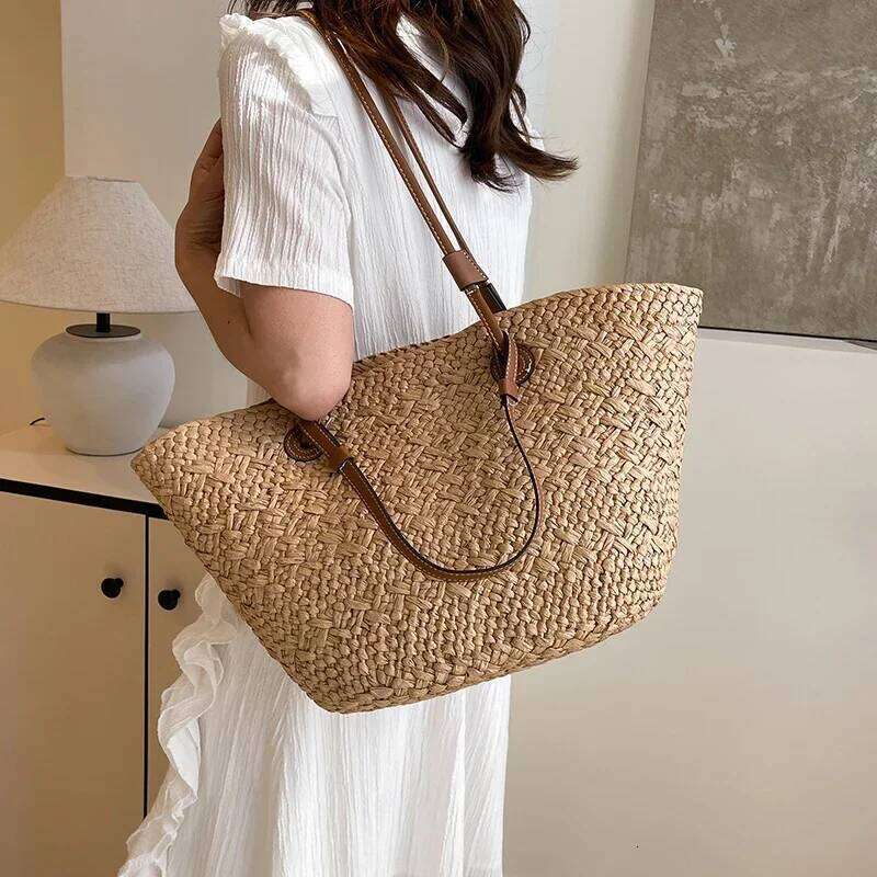 Luxurious designer Wicker Woven Basket Bags Rattan Women Handbags Handmade Summer Beach Straw Tote Designer Shoulder Bag Khaki