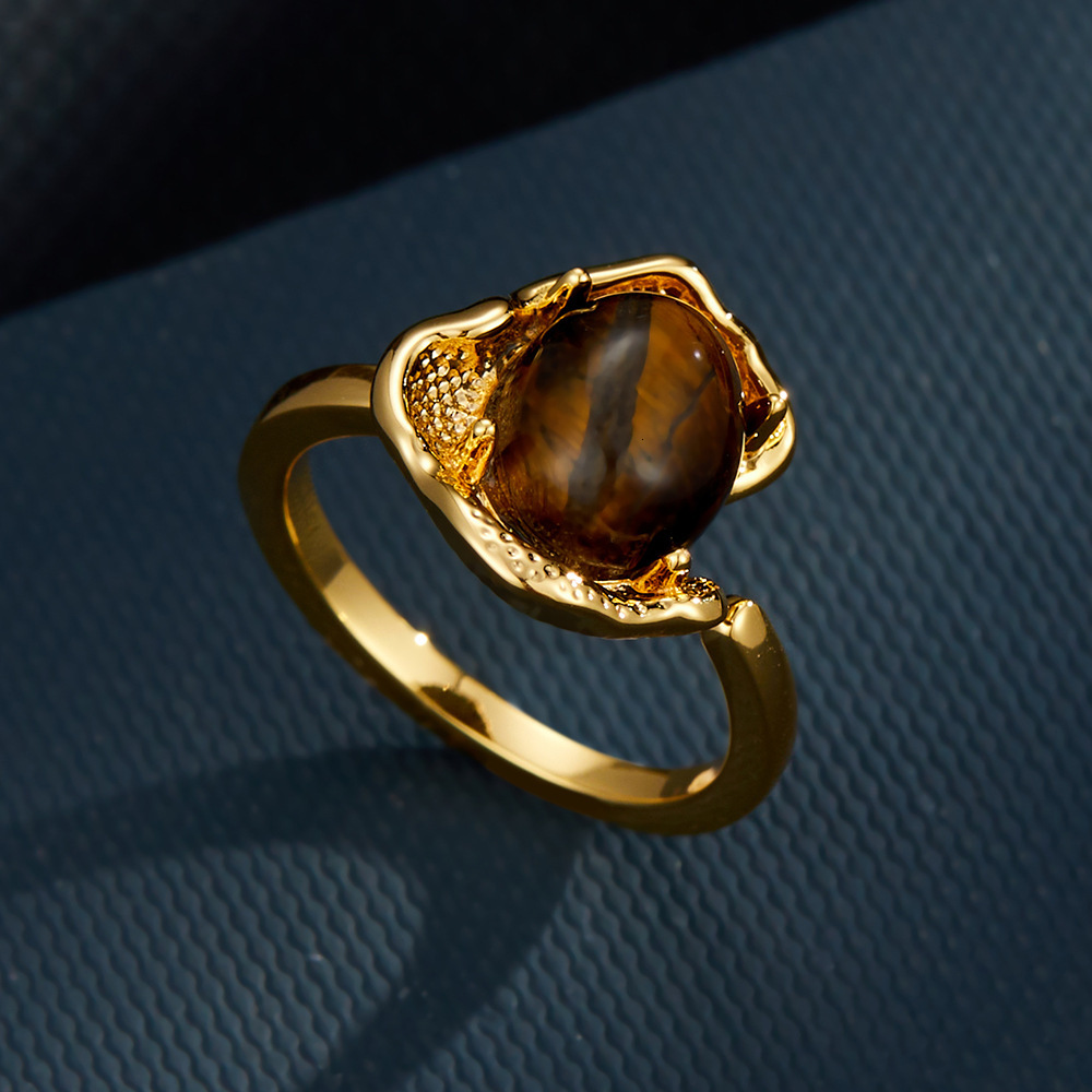 Milad Style Luxury Jewelry Tiger Eye Stone Open Ring Light Designer Jewelry Luxury Retro Oval Ring New Fashion Adjustable Index Finger Ring