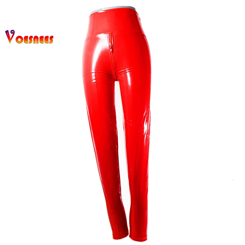 Pant Gym Sexy PU Luster Pencil Leggings Fashion Streetwear High Waist Shiny Black Red Club Wear 250725