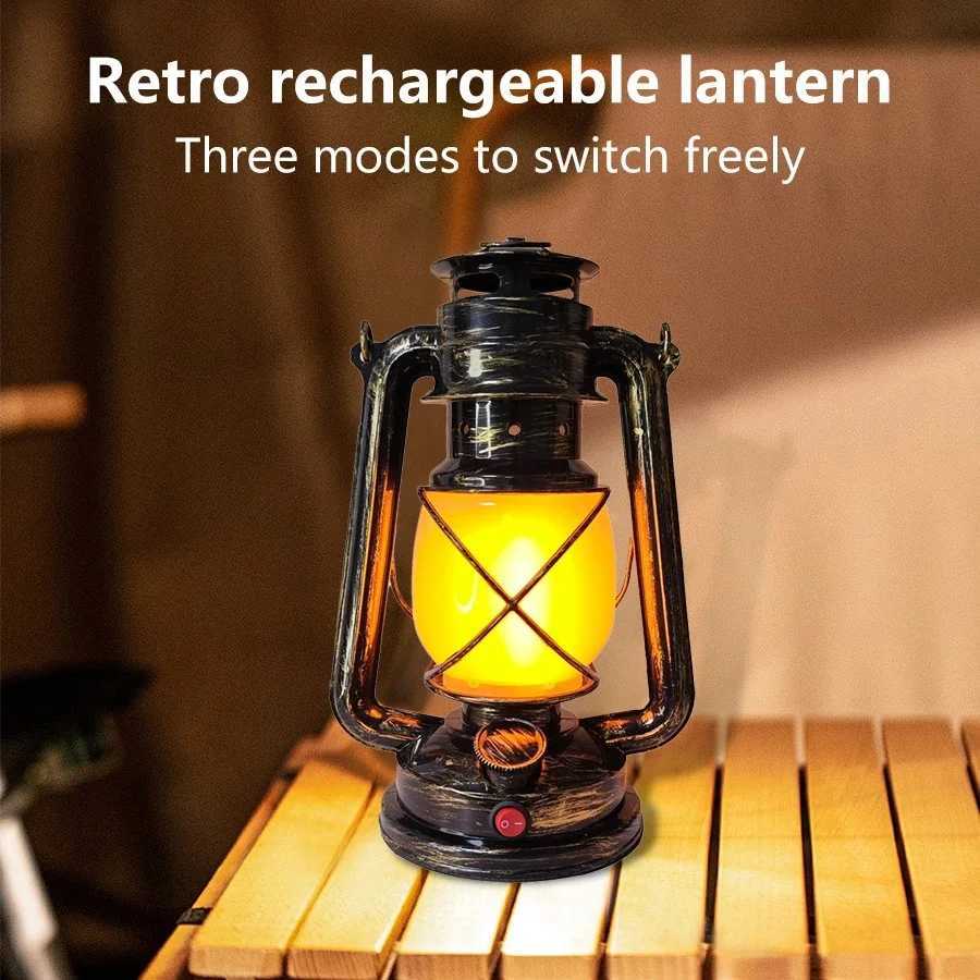 3 Lighting Modes Retro LED Table Lamp Rechargeable Vintage Desktop Atmosphere Light Portable Lanterns Hanging Travel Camping Lamp XJ250725