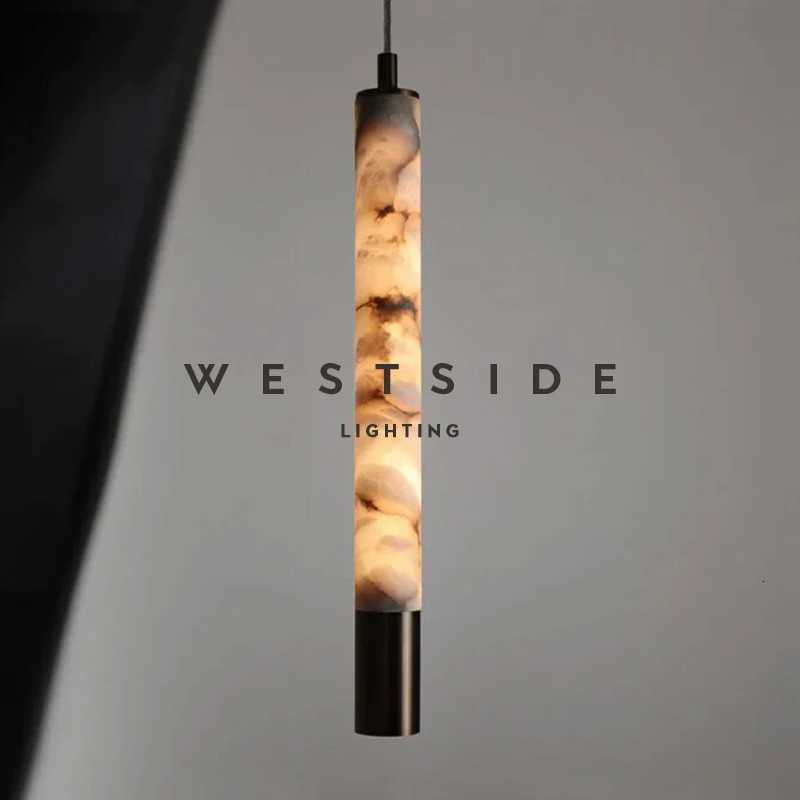 Italy Luxury Marble Pendant Light with Spotlight Minimalist Design for Bedroom Bedside Reading Hanging Alabaster LightXJ250725