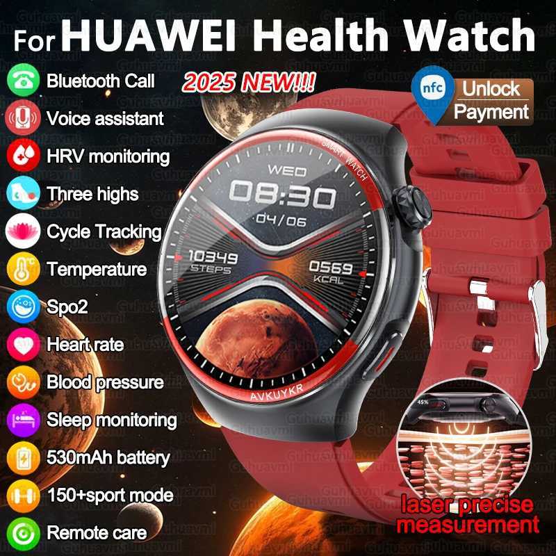 2025 New High-end Laser Detection Smart Watch Men Precise Blood Pressure Rate HRV BT Call NFC For HUAWEI Health Watches X250726