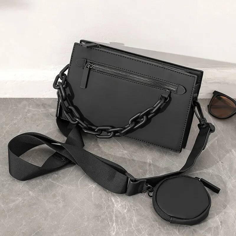 Fashion 2 In 1 Men's Trendy Design Chain Shoulder Messenger Men Small Square Bag Crossbody Satchels Handbags