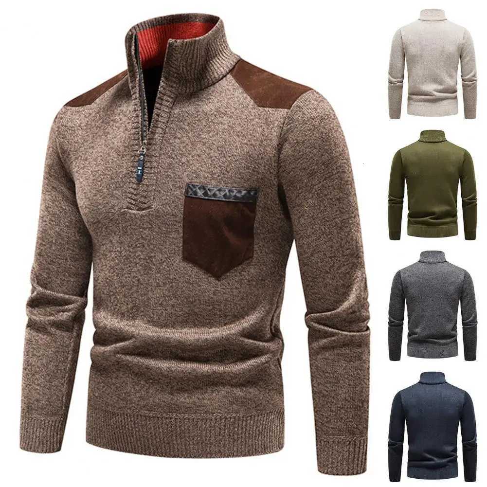 Turtleneck Pullover Men Knitted Sweater Cashmere Thick Shirts Half Zipper Cold Blouse Stand Collar Autumn Winter Outerwear Z250725