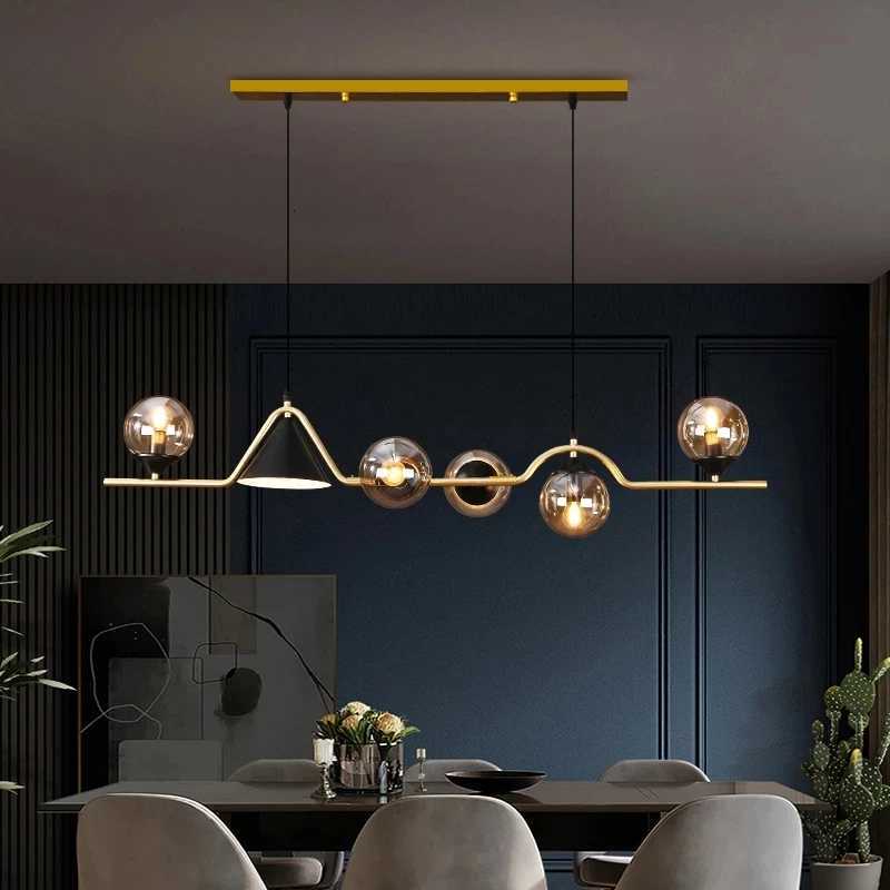 Nordic Black LED Chandelier for Living Room Kitchen Modern Home Indoor Ceiling Lighting Fixtures Glass Ball E14 Hanging Lamps XJ250725